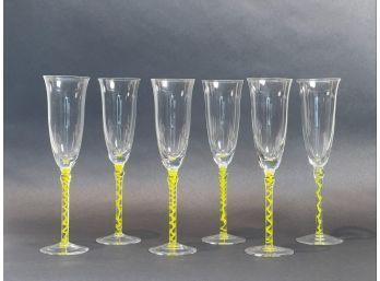 (6) MURANO GLASS CHAMPAGNE GLASSES