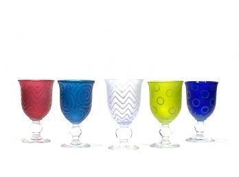 (5) ED & MARGARET BURKE FROSTED GLASS GOBLETS