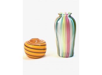 FRITZ LAUENSTEIN RIBBON GLASS VASE And A SECOND
