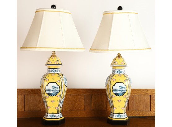PAIR OF DELFT STYLE PORCELAIN TABLE LAMPS