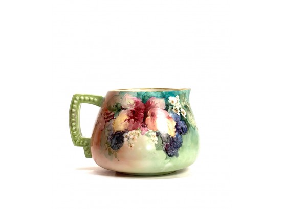 CERAMIC PITCHER HAND PAINTED with FLORAL MOTIF