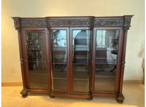 FINELY CARVED MAHOGANY DISPLAY CABINET