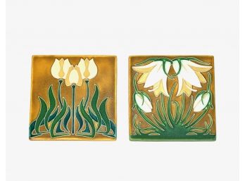 (2) MOTAWI TILE WORKS TILES with RAISED FLOWERS