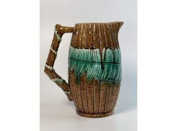 MAJOLICA PITCHER RAISED BAMBOO and FERNS