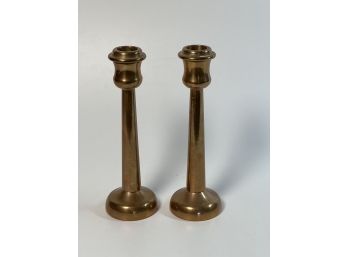 (2) HEAVY ARTISAN CRAFTED COPPER CANDLESTICKS