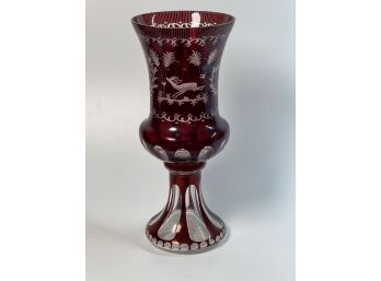 (19th c) CRANBERRY ETCHED TO CLEAR GLASS VASE