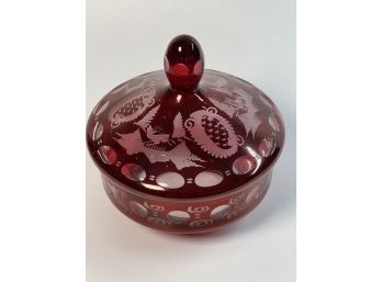 (19th c) CRANBERRY ETCHED TO CLEAR GLASS BOWL