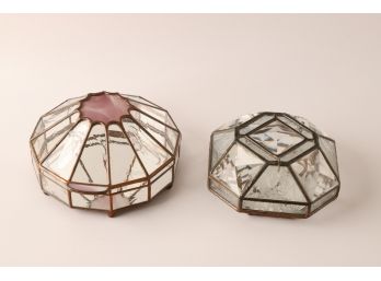 (2) LEADED-COPPER GLASS JEWELRY BOXES