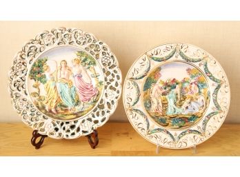 (2) CAPODIMONTE WALL PLAQUEs with RAISED MAIDENS