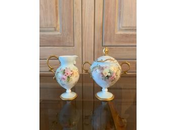 FRENCH HAND PAINTED PORCELAIN CREAMER & SUGAR