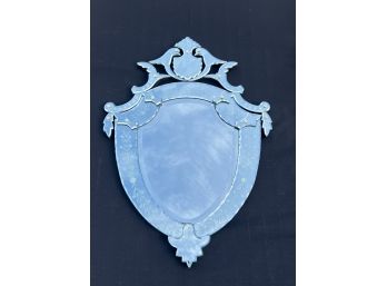 (Late 20th c) SHIELD-FORM ETCHED GLASS MIRROR