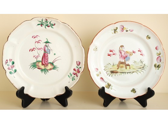 (2) FRENCH FAIENCE PLATES with ASIAN MOTIFS
