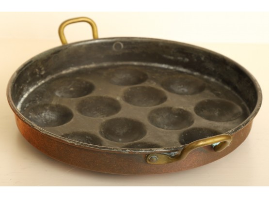 TIN-LINED COPPER EGG POACHER with BRASS HANDLES