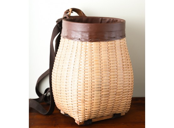 RATTAN and LEATHER FISHING BASKET