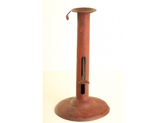 (Early 19th c) HOGSCRAPER CANDLESTICK in RED PAINT