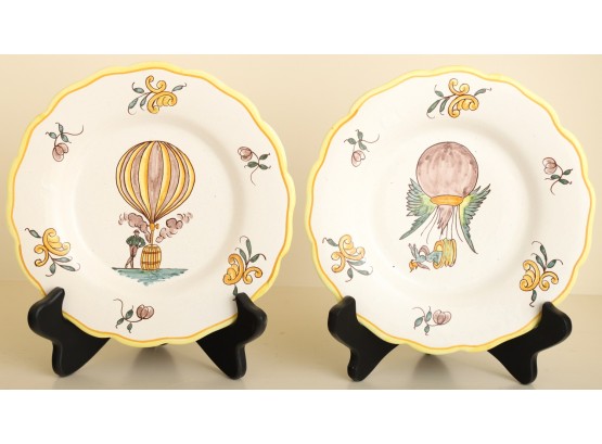 PAIR OF FRENCH FAIENCE PLATES with BALLOONS
