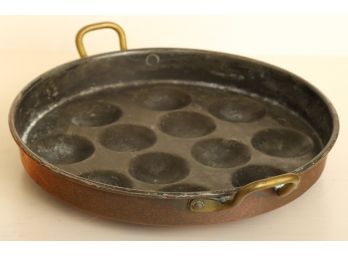 TIN-LINED COPPER EGG POACHER with BRASS HANDLES