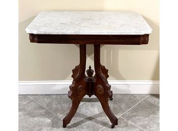 AESTHETIC MOVEMENT MARBLE TOP LAMP STAND