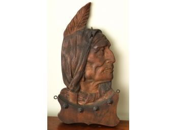 CARVED WOOD PLAQUE OF NATIVE AMERICAN INDIAN