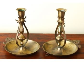 PAIR OF TILTING BRASS CANDLE HOLDERS / SCONCES