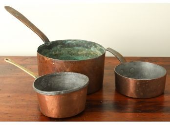 (3) TIN-LINED COPPER SAUCE PANS