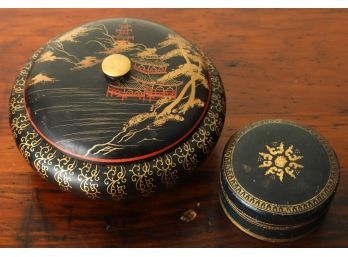 JAPANESE LACQUERED CONTAINER & LEATHER