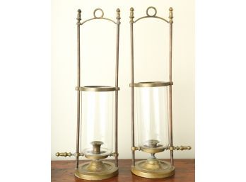 PAIR OF BRASS CANDLESTICKS With ADJUSTABLE SHADES