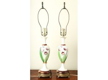 PAIR OF CERAMIC TABLE LAMPS with FLORAL MOTIFS