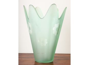 FROSTED ART GLASS VASE with FLOWERS