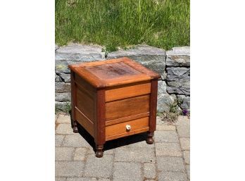 OAK COMMODE with HINGED TOP & LOWER DRAWER