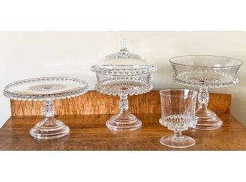 (4) PIECES OF (3) MOLD GLASS SERVING PIECES