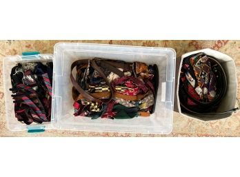 LARGE COLLECTION OF DESIGNER TIES & BELTS