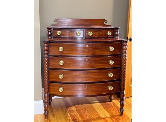 EMPIRE BOWFRONT CHEST OF DRAWERS W COOKIE CORNERS