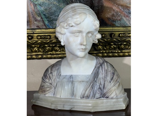 SIGNED ALABASTER And MARBLE BUST OF BEATRICE