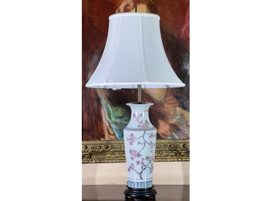 PAINT DECORATED ASIAN STYLE LAMP W BIRDS