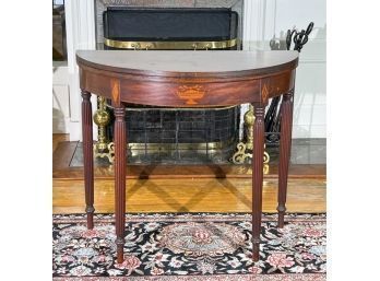 PAINE FURNITURE DEMILUNE CARD TABLE W URN INLAY