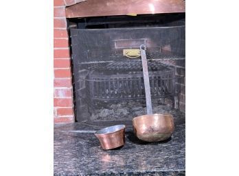 (2) COPPER DIPPERS w WROUGHT IRON HANDLES
