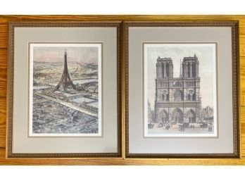 PR FRENCH ENGRAVINGS 'NOTRE DAME' & 'EIFFEL TOWER'