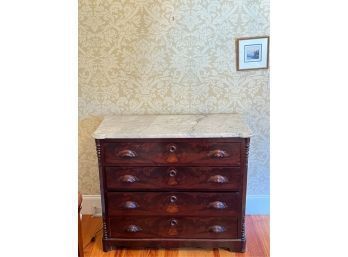 VICTORIAN MARBLE TOP WALNUT CHEST OF DRAWERS
