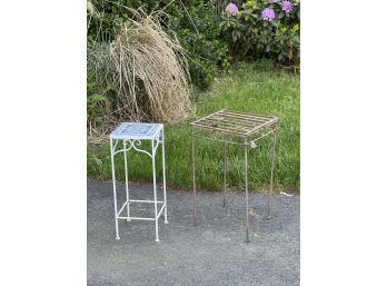 (2) METAL PLANT STANDS (1) W MOSIAC TOP
