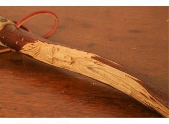 NATURAL HIKING STICK CARVED with WOOD SPIRIT