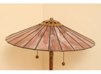 FLOOR LAMP with 'UMBRELLA' LEADED GLASS SHADE