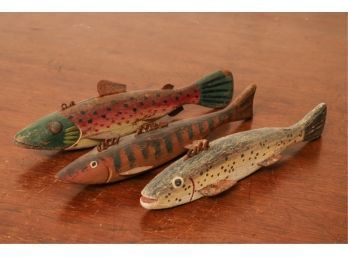 (3) CARVED AND PAINTED WOODEN FISH DECOYS