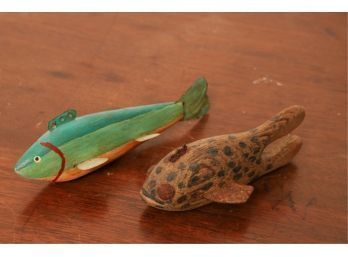 (2) CUTE CARVED AND PAINTED WOODEN FISH DECOYS