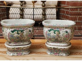 PAIR OF CHINESE PORCELAIN PLANTERS on STANDS