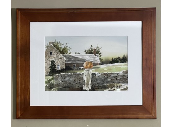 Charles Mooradian Watercolor of Old Stone Farmhous