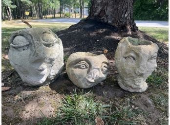 Three Grotesque Head Planters Signed