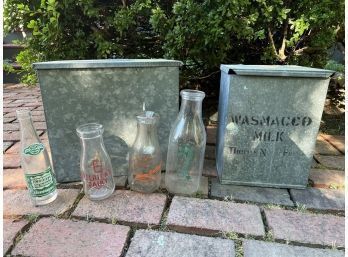 Two Aluminum Milk Boxes With Bottles Haverhill MA And (1) Box Is Hood