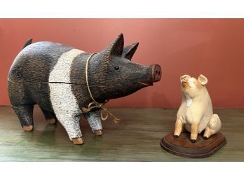 (2) Pigs Cloth And Wood