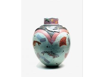 LARGE STUDIO ART POTTERY VASE with APPLIED BIRDS